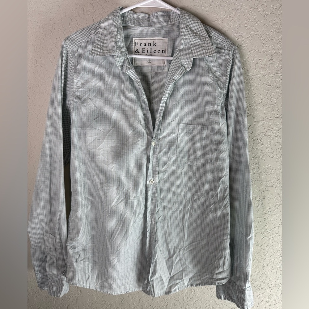 Frank & Eileen Blue/Green Micro Check Cotton Button Down Shirt L